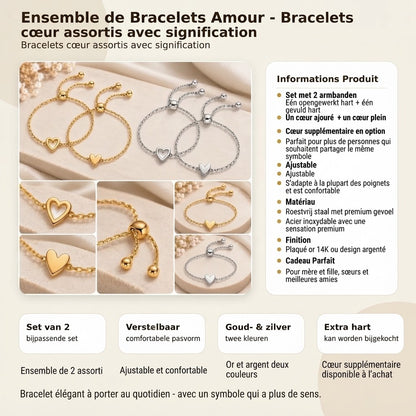 Bracelets cœur assortis avec placage or 14 carats
