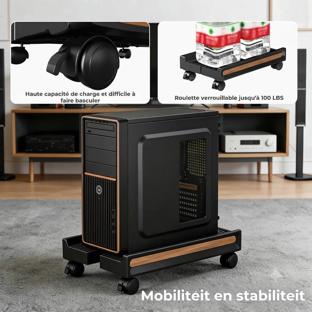 Support d’ordinateur réglable sur roulettes