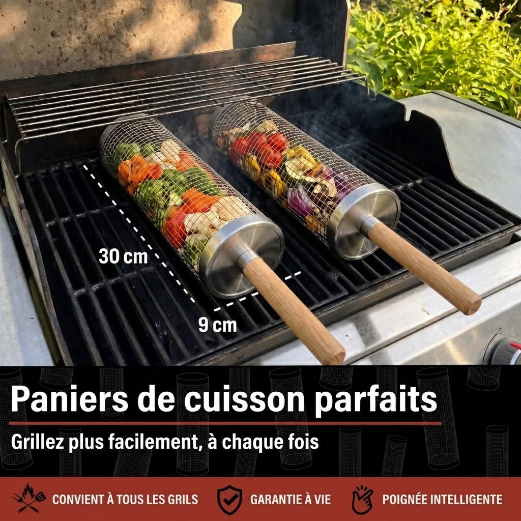 Panier à griller rotatif en acier inoxydable