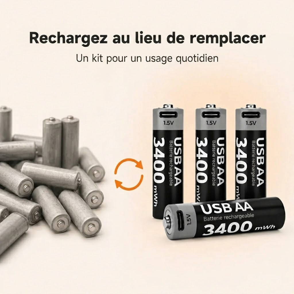 Piles AA lithium rechargeables 1,5 V avec USB-C lot de 2
