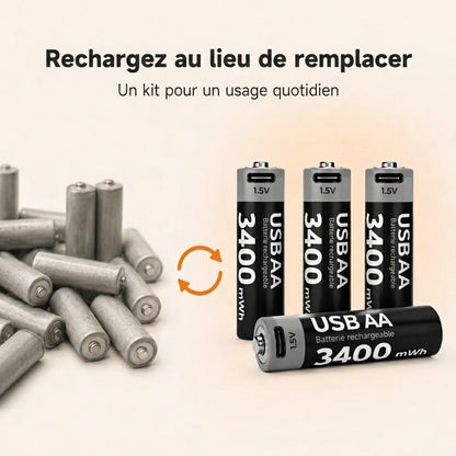 Piles AA lithium rechargeables 1,5 V avec USB-C lot de 2