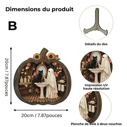 Décoration citrouille d’Halloween en bois avec éclairage LED