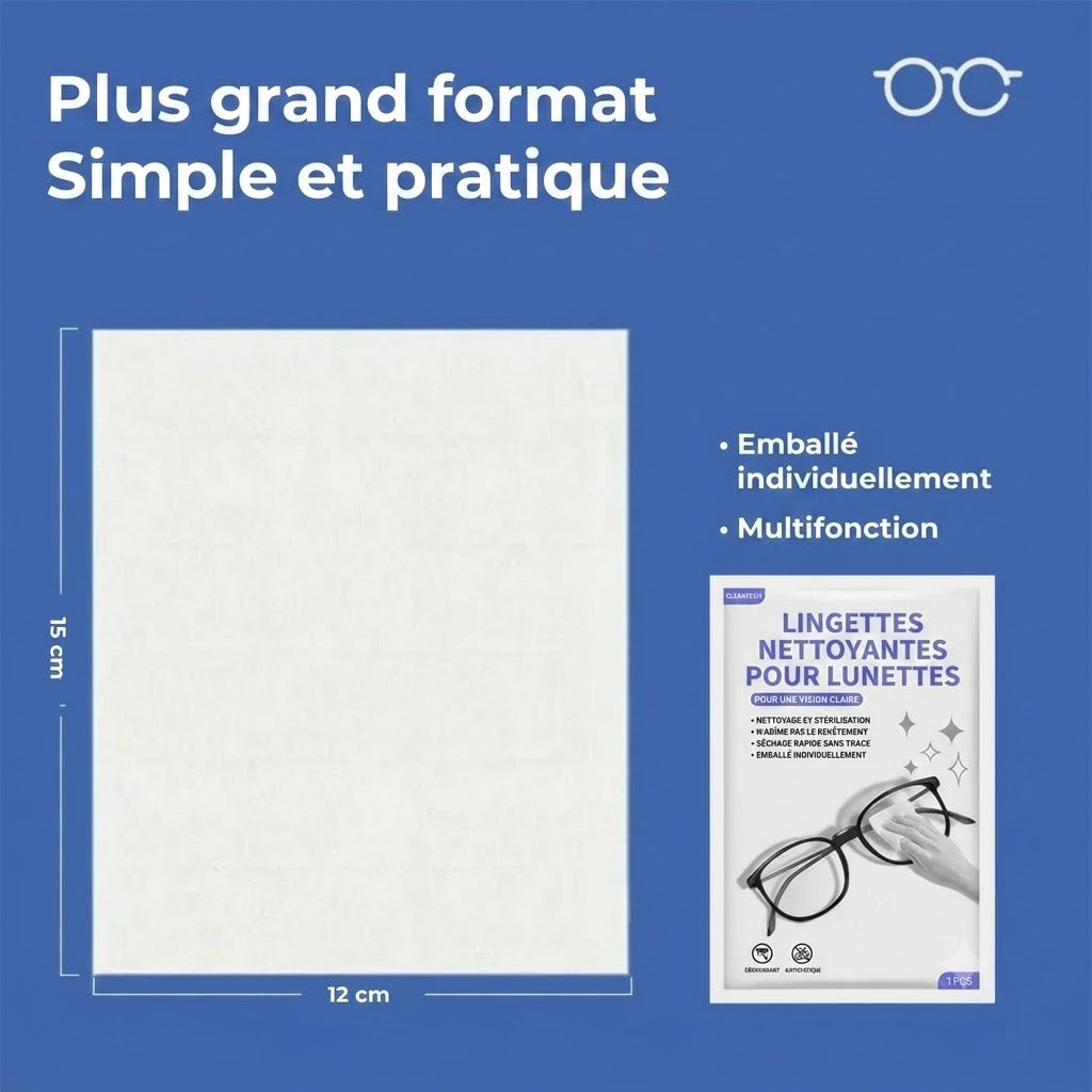 Lingettes nettoyantes antibuée pour verres de lunettes – lot de 100