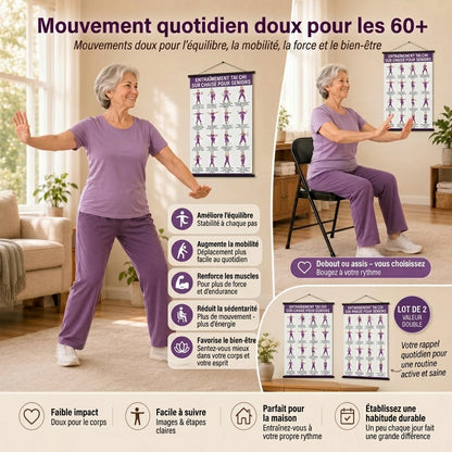 Affiches d’exercices de tai-chi sur chaise pour seniors lot de 2