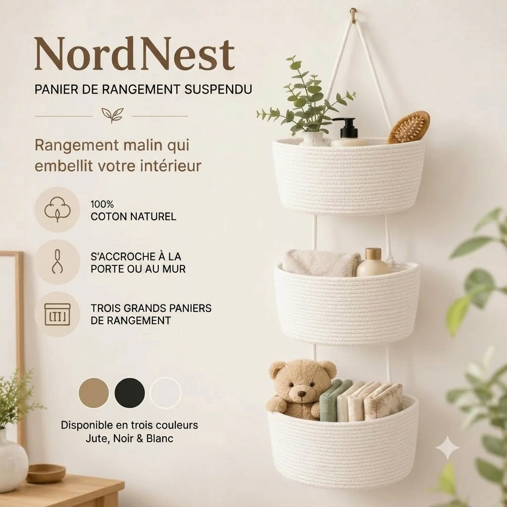 NordNest panier de rangement suspendu en coton à trois compartiments