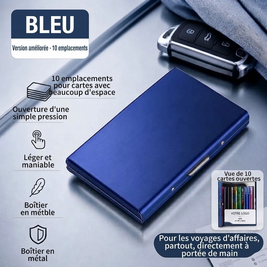 Porte-cartes RFID en acier inoxydable avec 10 compartiments