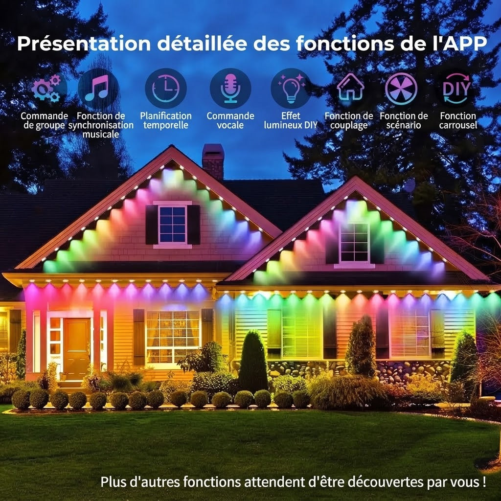 Guirlande lumineuse RGB intelligente pour extérieur avec contrôle par application