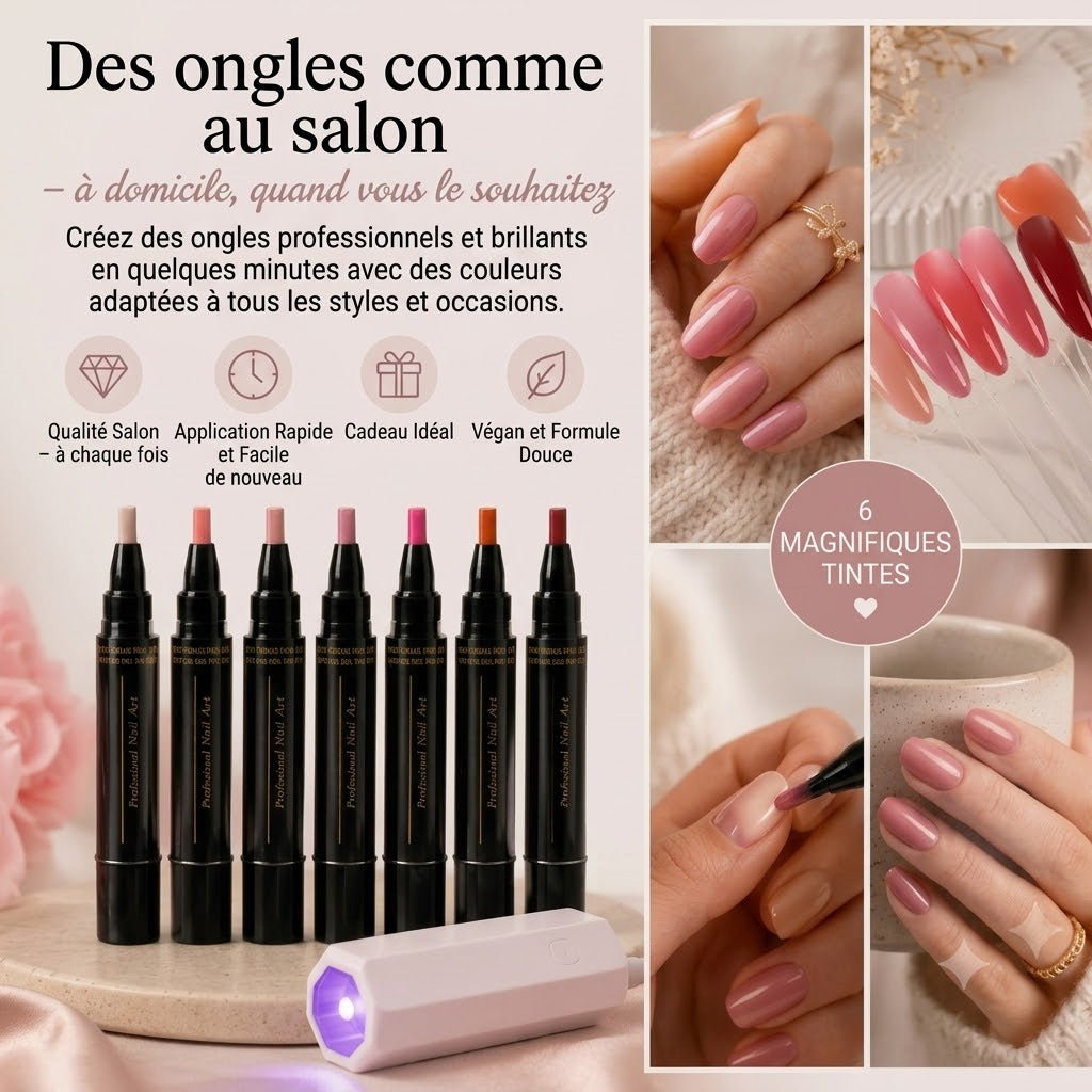 SalonPen coffret de stylos gel 3-en-1 avec lampe LED UV, 6 pièces