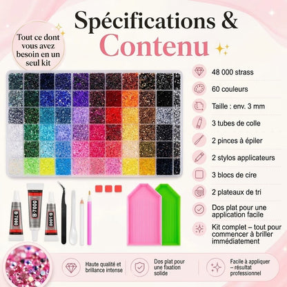 Kit de strass Bedazzle avec 48 000 pièces en 60 couleurs