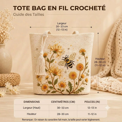 BeeBelle™ sac cabas crocheté avec abeilles et fleurs