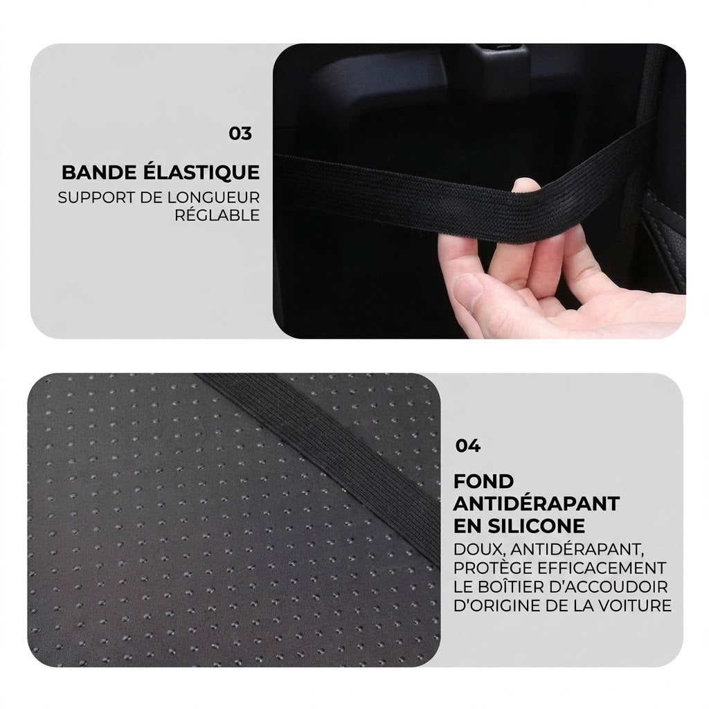 Housse d’accoudoir pour console centrale de voiture avec poches latérales