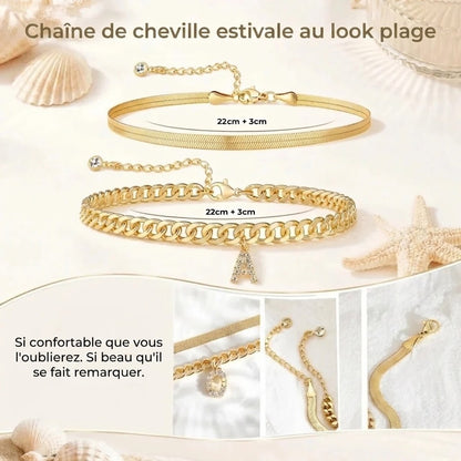 Bracelets de cheville dorés avec initiale lot de 2
