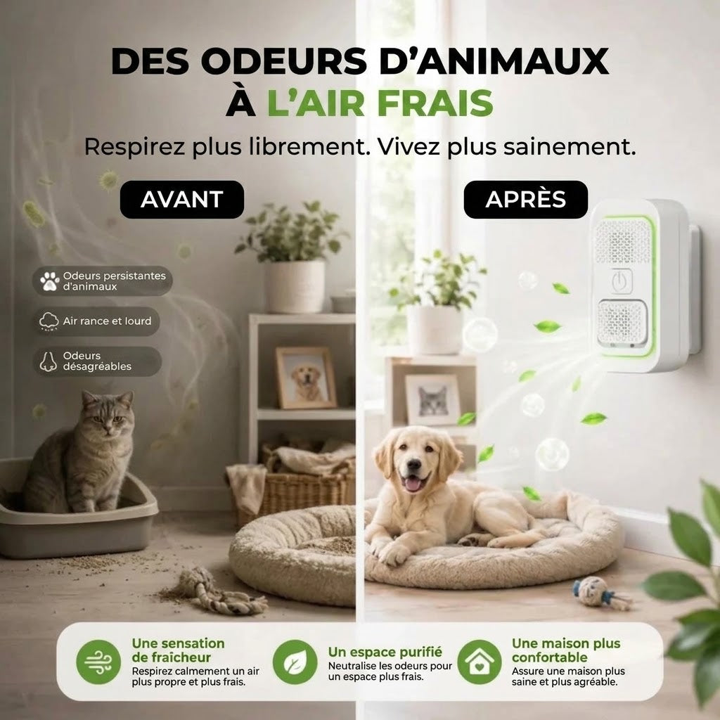 Purificateur d’air ionisant contre les odeurs d’animaux
