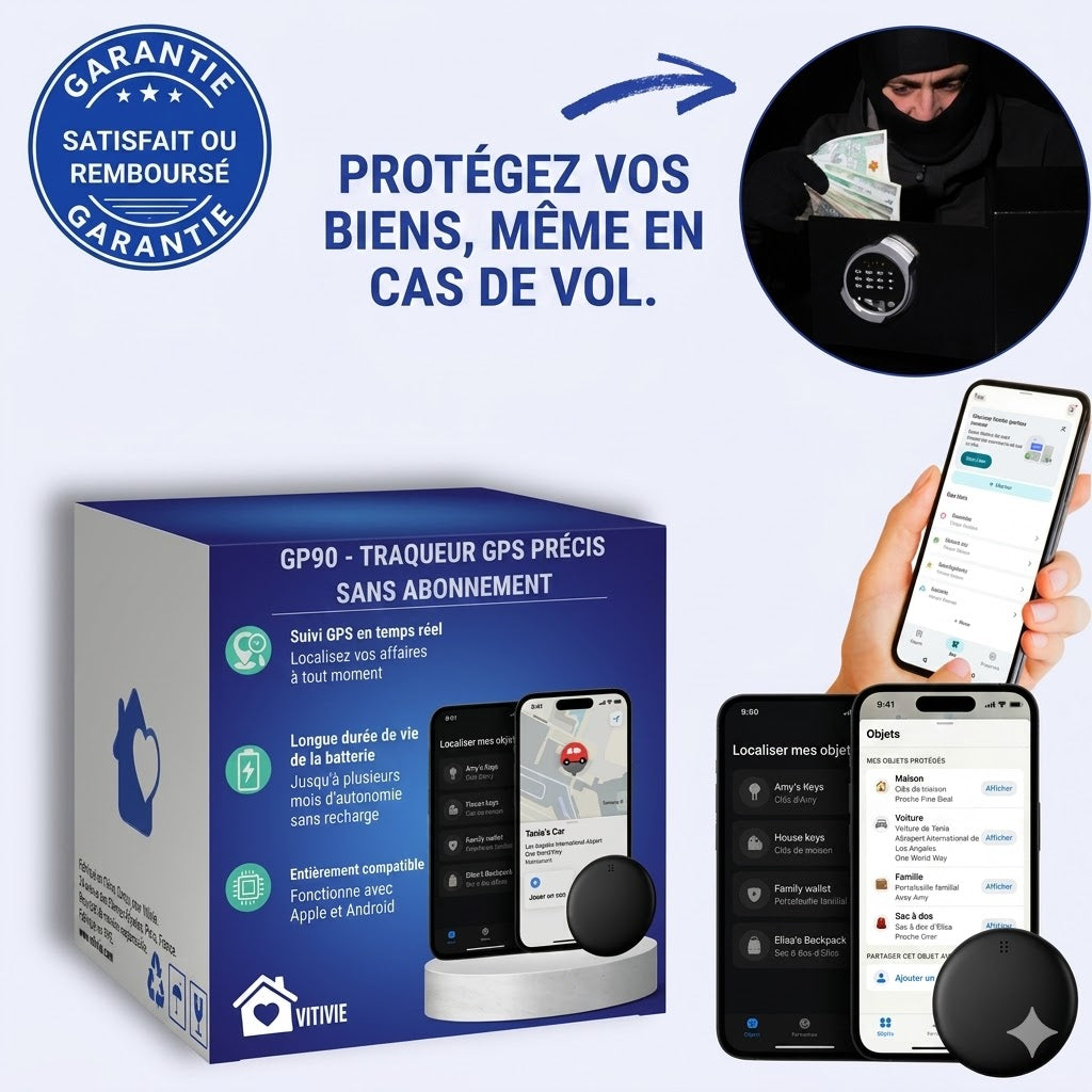 GP90 - Traceur GPS intelligent sans abonnement (Android/Apple)