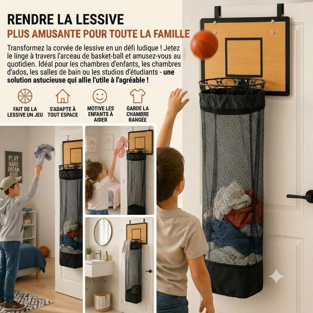 Panier à linge avec panier de basket à suspendre à la porte