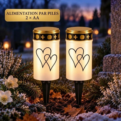 Bougies funéraires LED MinnesLjus lot de 2 avec alimentation solaire ou à piles