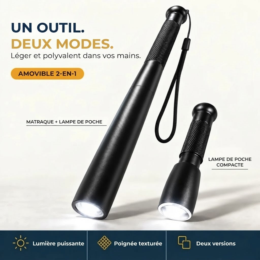 Batte de baseball en aluminium avec lampe torche