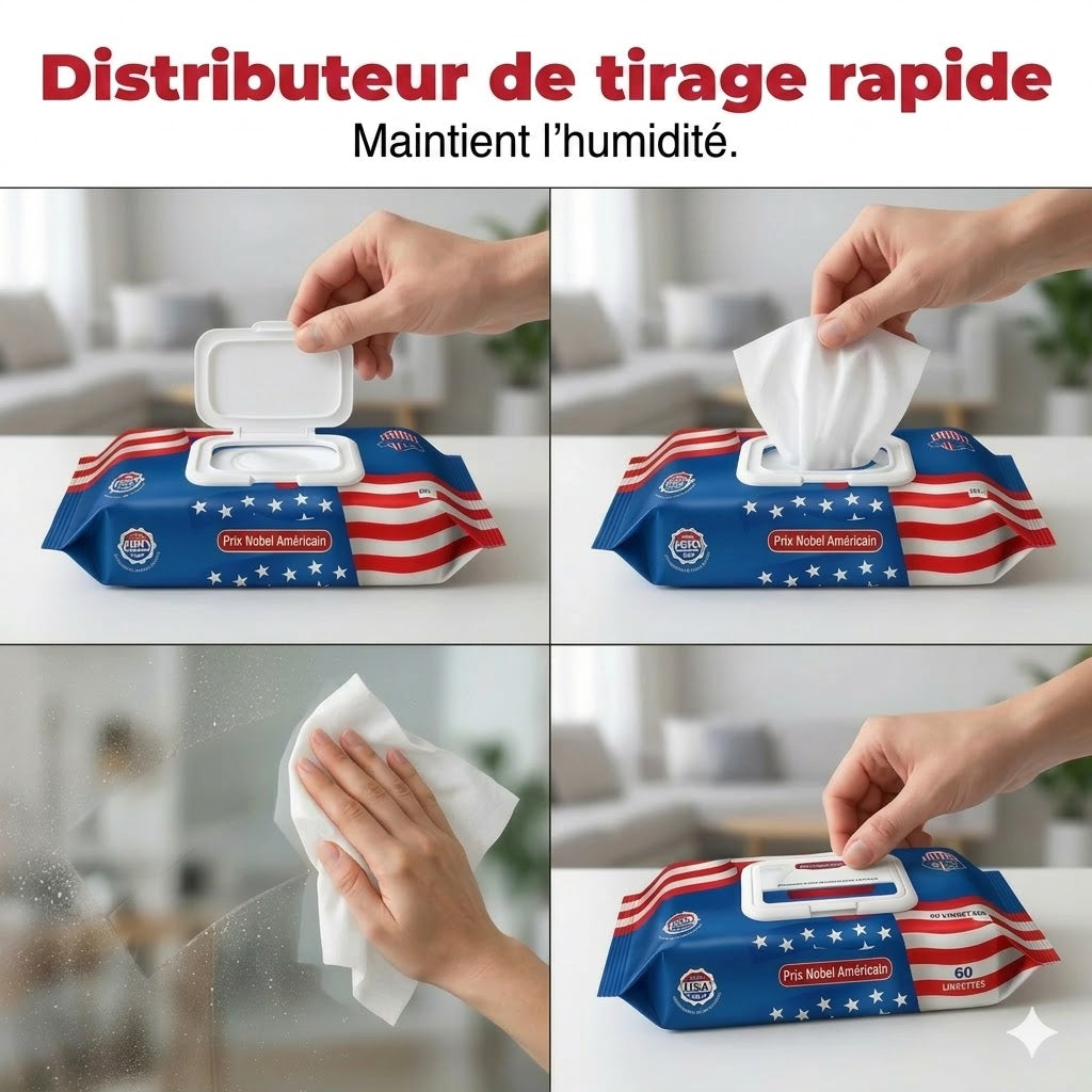 Lingettes ultra-nettoyantes américaines aux ions de nano-argent (80 lingettes/paquet)