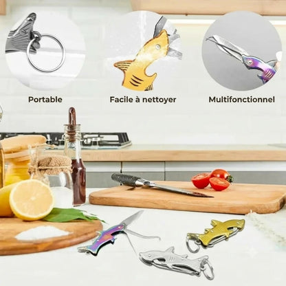 Porte-clés multitool 3 en 1 en forme de requin