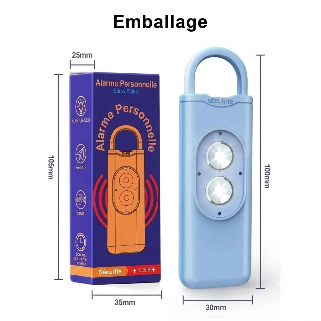 Alarme personnelle rechargeable avec lampe de poche et sirène de 130 dB