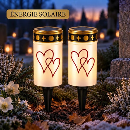 Bougies funéraires LED MinnesLjus lot de 2 avec alimentation solaire ou à piles