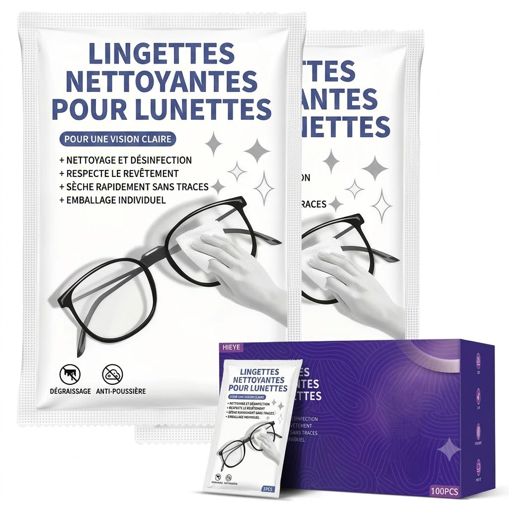 Lingettes nettoyantes antibuée pour verres de lunettes – lot de 100