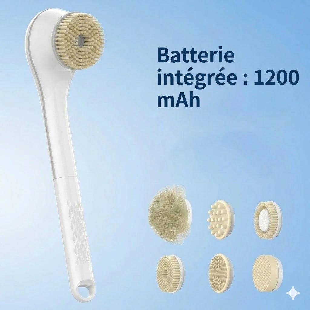 Brosse de bain électrique exfoliante à long manche avec moteur puissant pour un nettoyage en profondeur