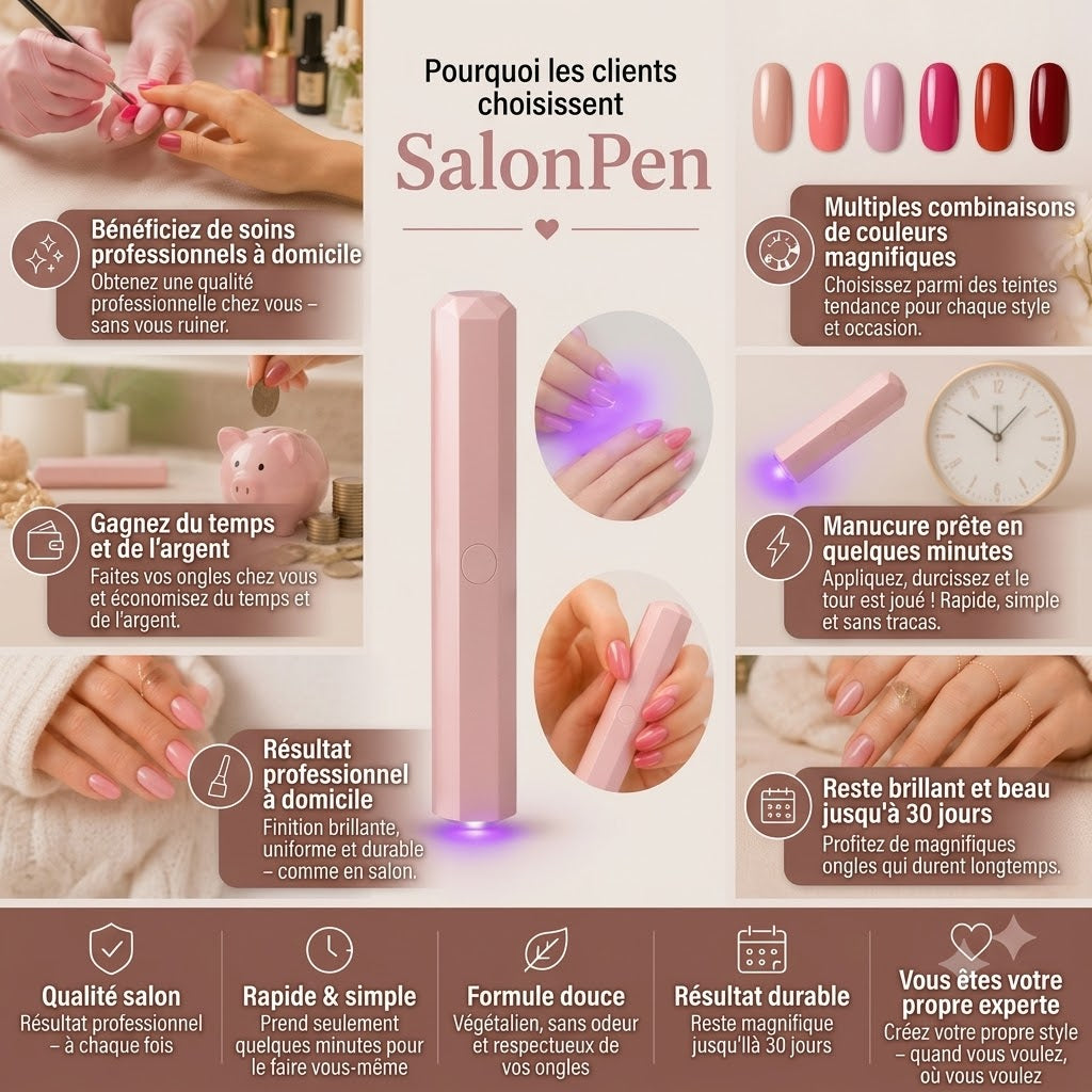 SalonPen coffret de stylos gel 3-en-1 avec lampe LED UV, 6 pièces