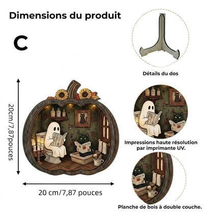 Décoration citrouille d’Halloween en bois avec éclairage LED