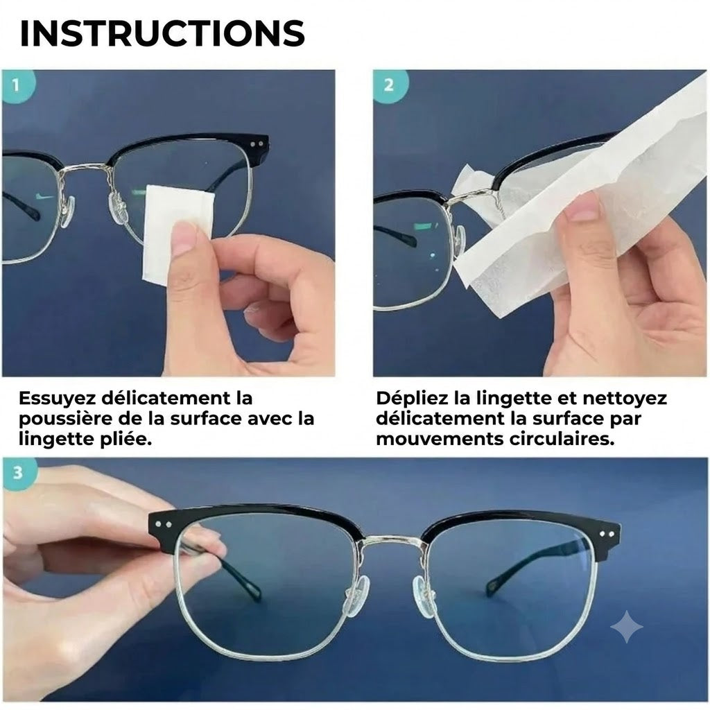 Lingettes nettoyantes antibuée pour verres de lunettes – lot de 100