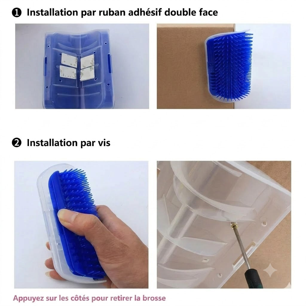 Brosse de massage auto-nettoyante pour coin de mur pour chat