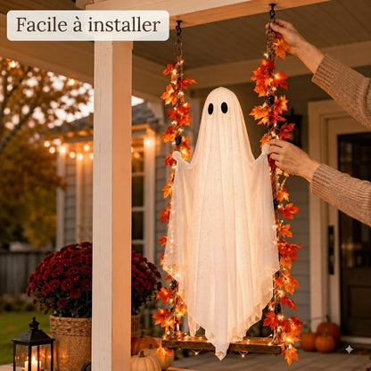 Balançoire fantôme suspendue avec éclairage LED pour Halloween