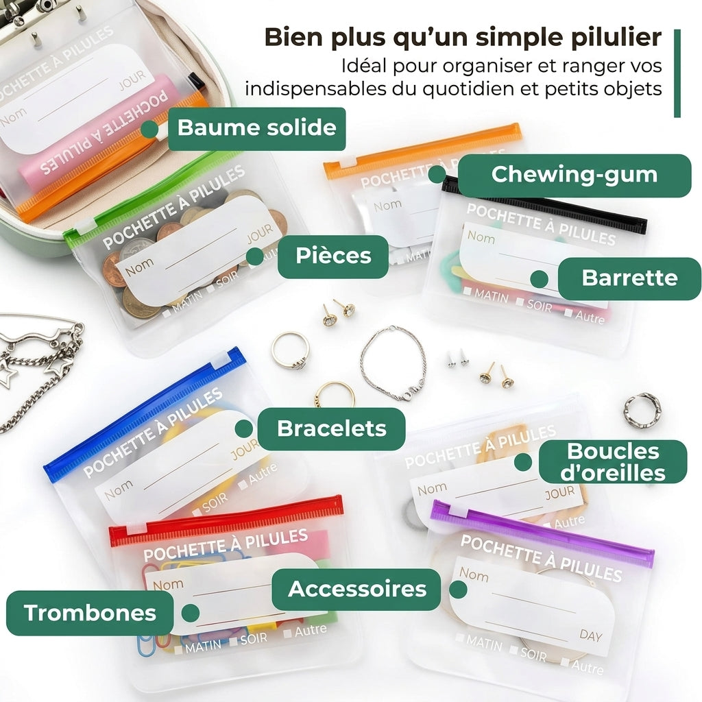 Pochettes étanches pour médicaments avec code couleur