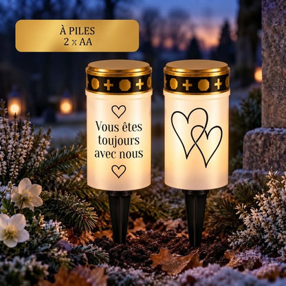 Bougies funéraires LED MinnesLjus lot de 2 avec alimentation solaire ou à piles