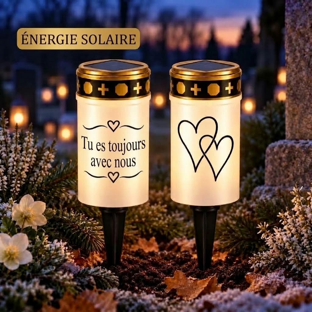 Bougies funéraires LED MinnesLjus lot de 2 avec alimentation solaire ou à piles