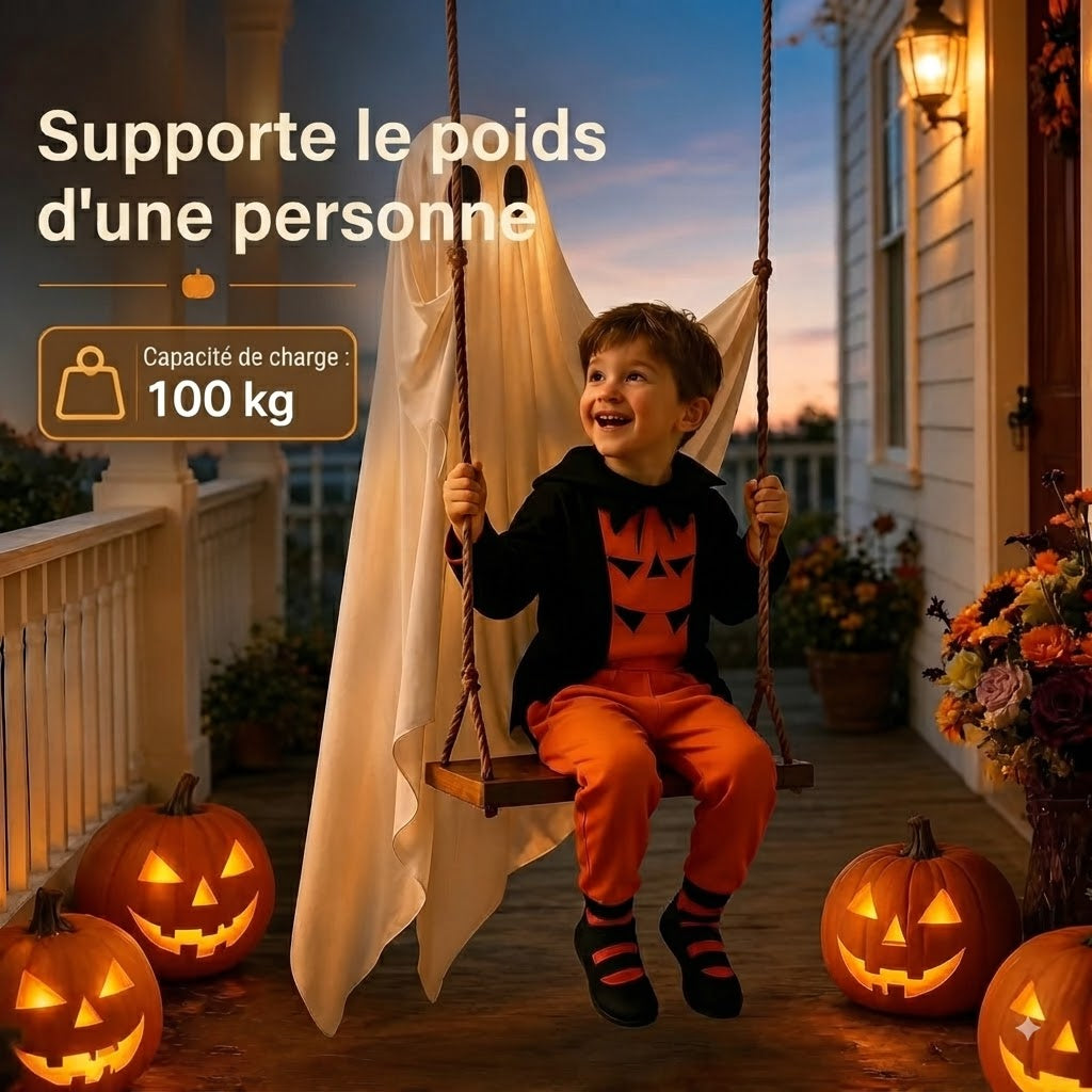 Balançoire fantôme suspendue avec éclairage LED pour Halloween