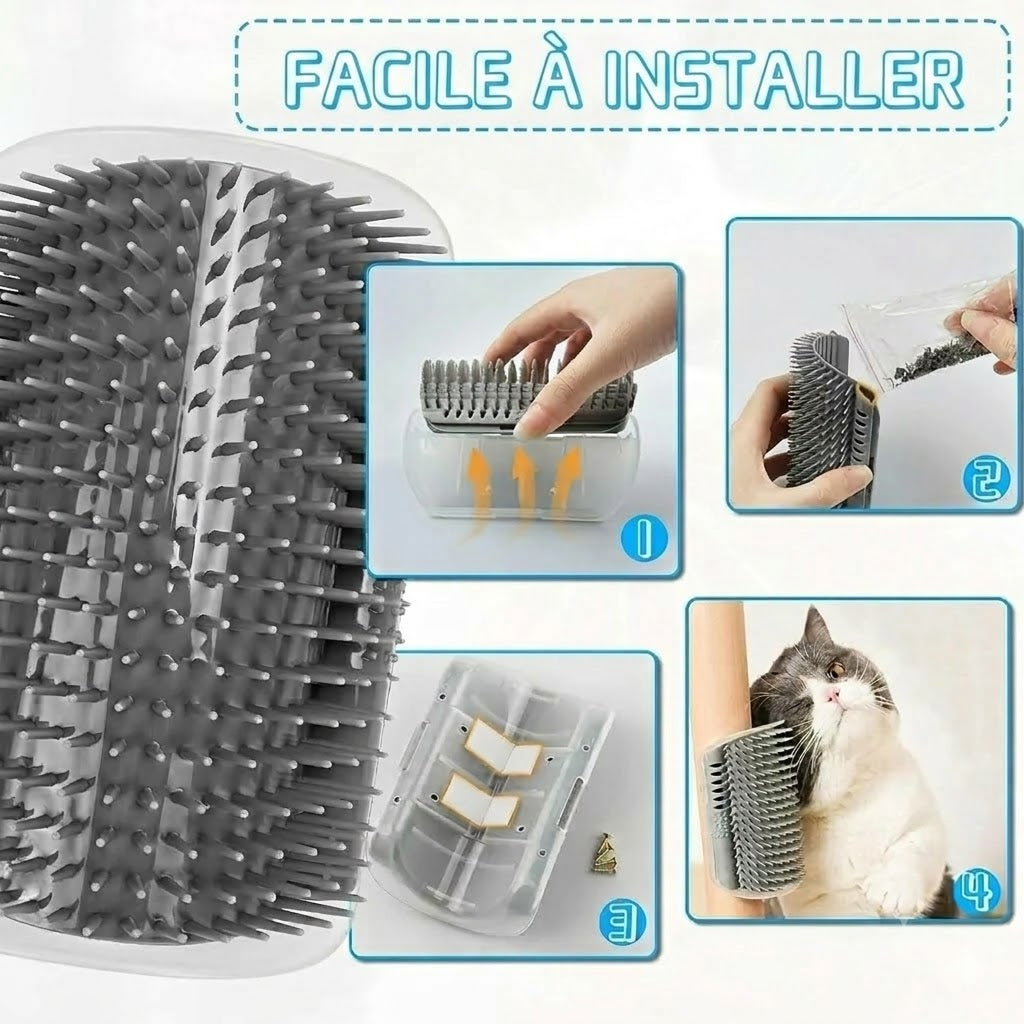 Brosse de massage auto-nettoyante pour coin de mur pour chat