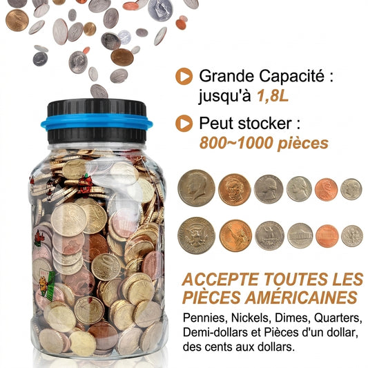 Tirelire numérique avec compteur de pièces pour euros et dollars