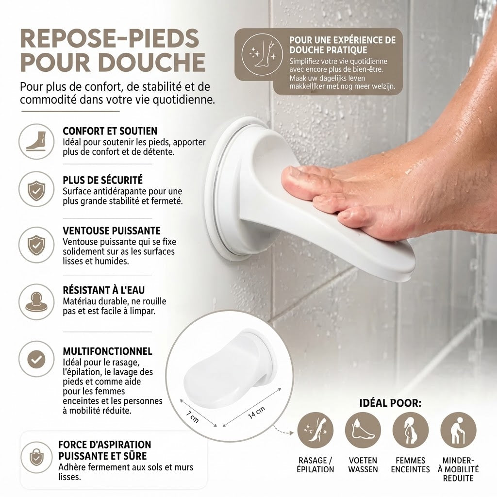 Repose-pied de douche avec fixation à ventouse