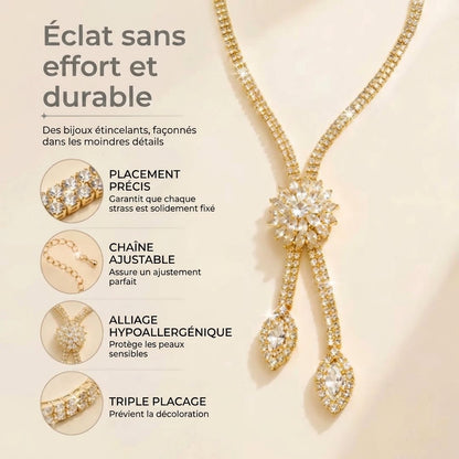 Ensemble de bijoux 2 pièces en forme de fleur avec zircons collier et boucles d’oreilles