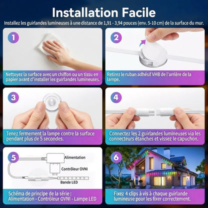 Guirlande lumineuse RGB intelligente pour extérieur avec contrôle par application