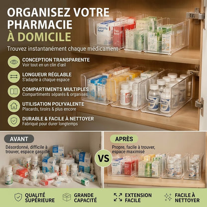 Organisateur de médicaments transparent extensible