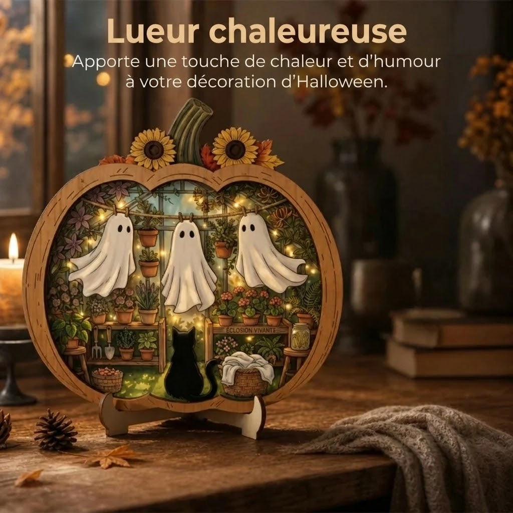 Décoration citrouille d’Halloween en bois avec éclairage LED