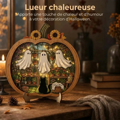 Décoration citrouille d’Halloween en bois avec éclairage LED