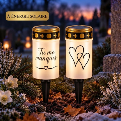 Bougies funéraires LED MinnesLjus lot de 2 avec alimentation solaire ou à piles