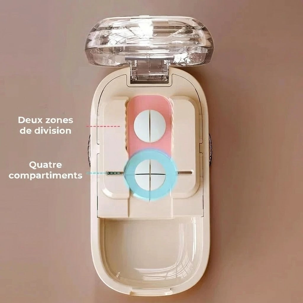 Coupe-comprimé réglable avec compartiment de rangement