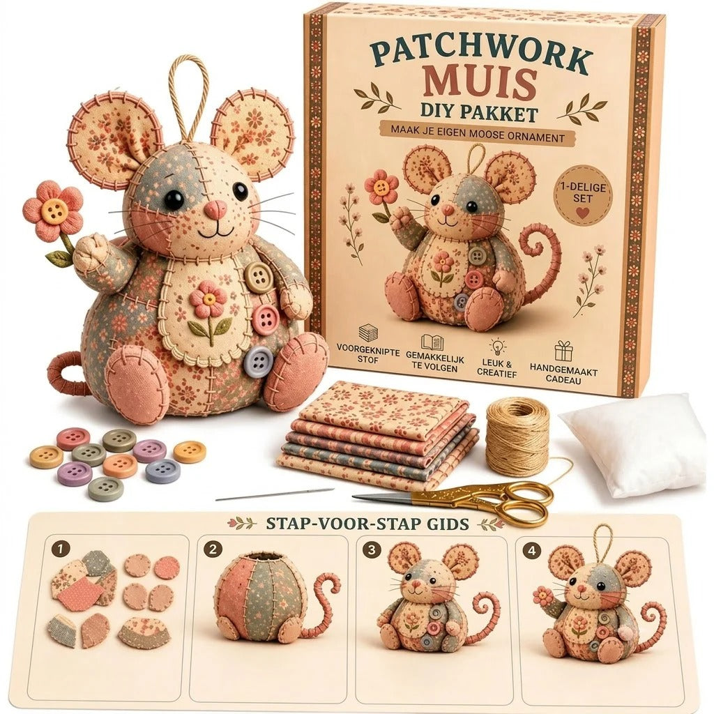 Kit DIY complet pour souris en patchwork - Tout le matériel inclus