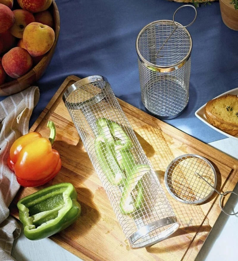 Panier à griller rotatif en acier inoxydable