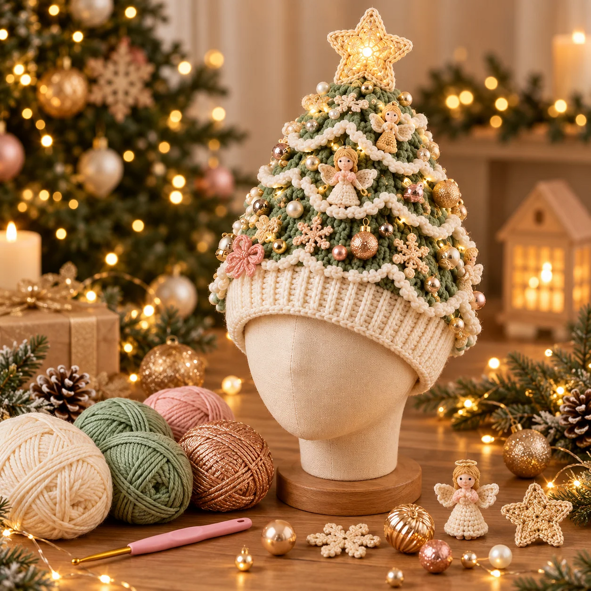 Kit de crochet DIY pour bonnet de sapin de Noël