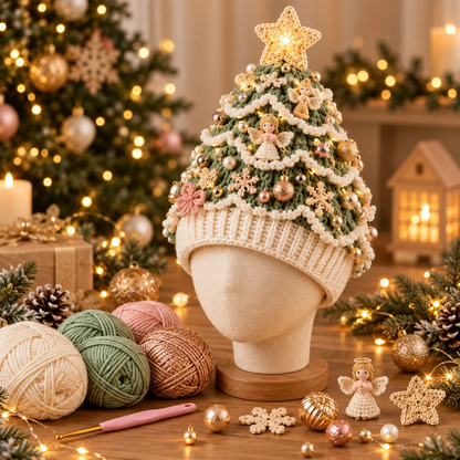 Kit de crochet DIY pour bonnet de sapin de Noël